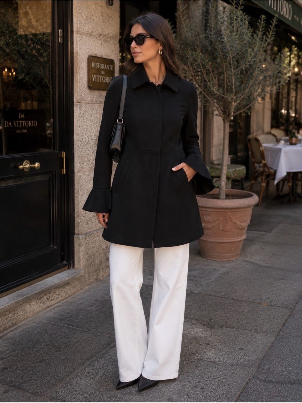 Zara Black Tailored Flare-Cuff Trench Coat Snap Front Cotton Blend